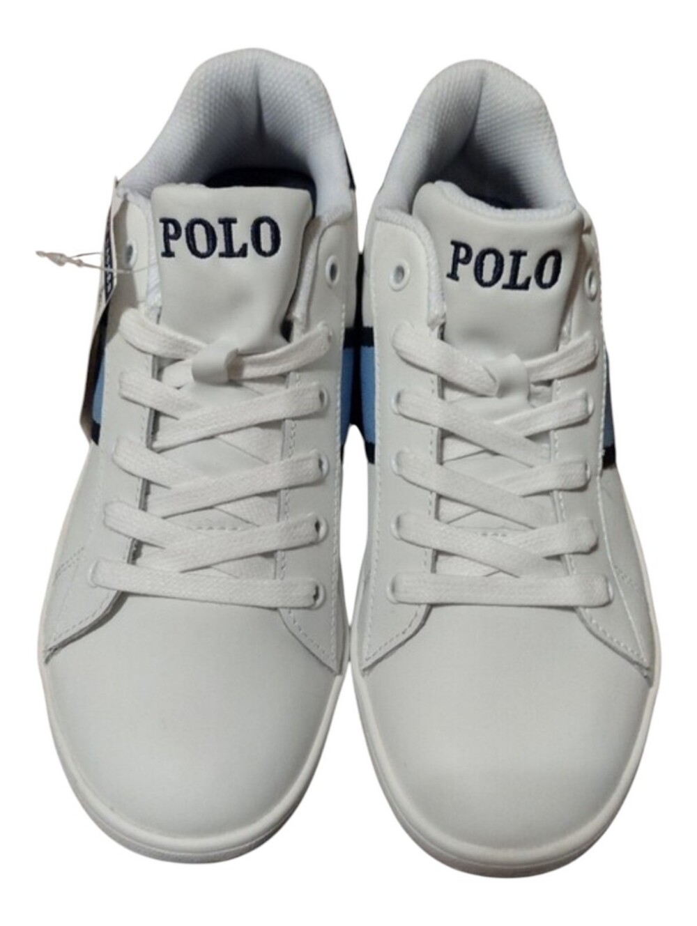 Ralph Lauren Polo White Kids Sneakers with Navy Accent and Bear Patch